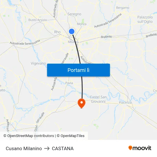 Cusano Milanino to CASTANA map