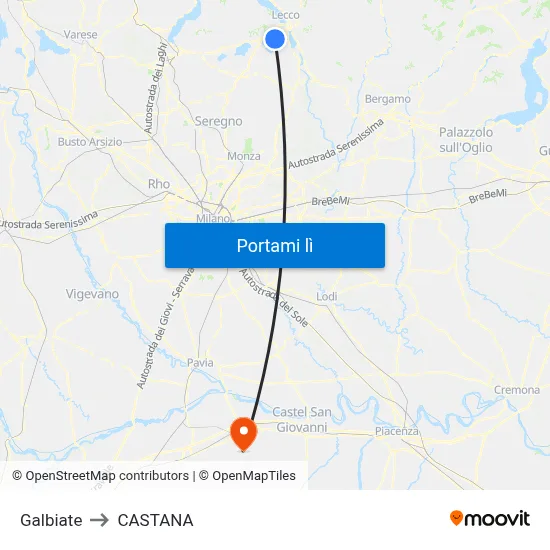 Galbiate to CASTANA map