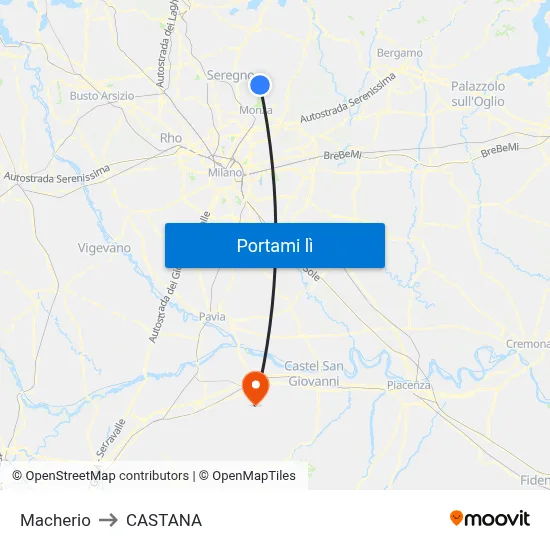 Macherio to CASTANA map