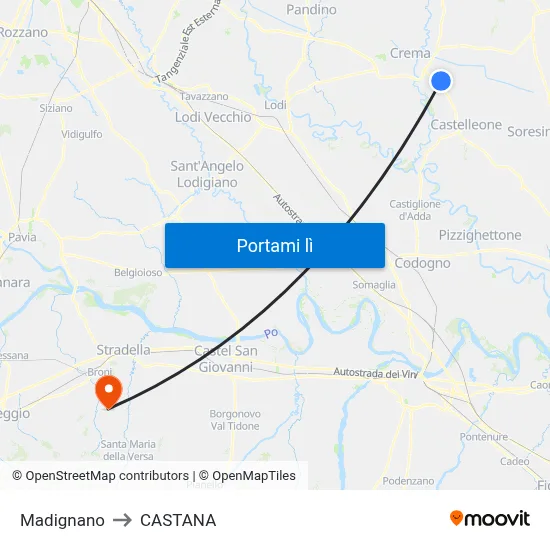 Madignano to CASTANA map