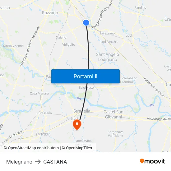 Melegnano to CASTANA map