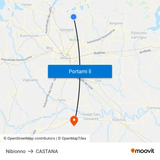Nibionno to CASTANA map