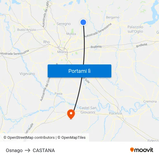 Osnago to CASTANA map