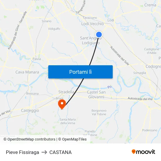 Pieve Fissiraga to CASTANA map