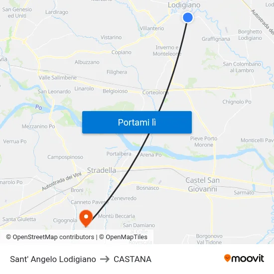 Sant' Angelo Lodigiano to CASTANA map