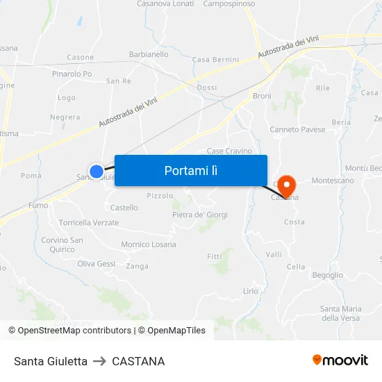 Santa Giuletta to CASTANA map