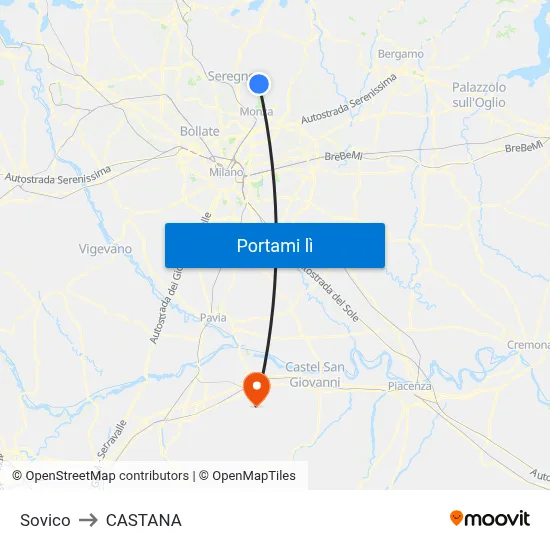 Sovico to CASTANA map