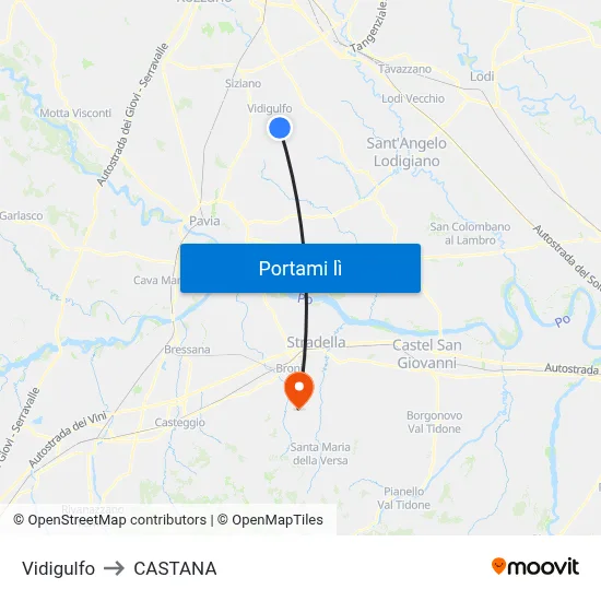 Vidigulfo to CASTANA map