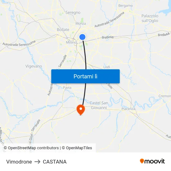 Vimodrone to CASTANA map