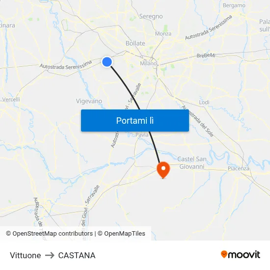 Vittuone to CASTANA map