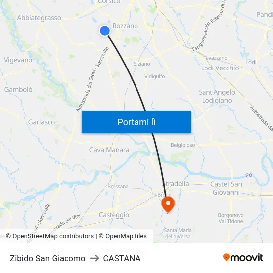Zibido San Giacomo to CASTANA map