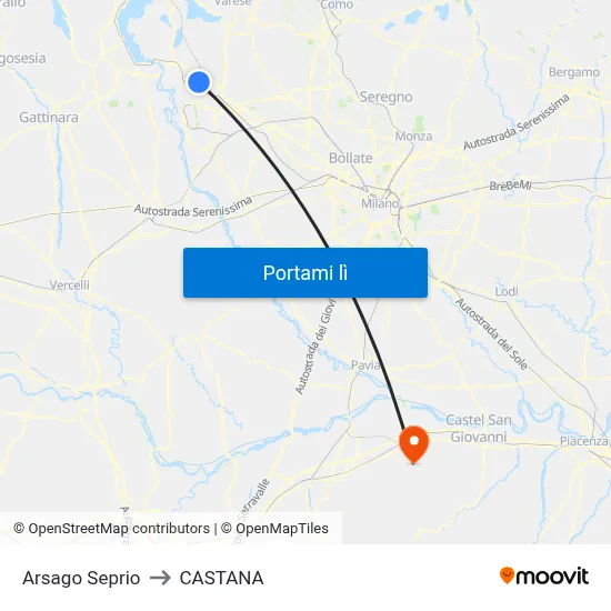 Arsago Seprio to CASTANA map