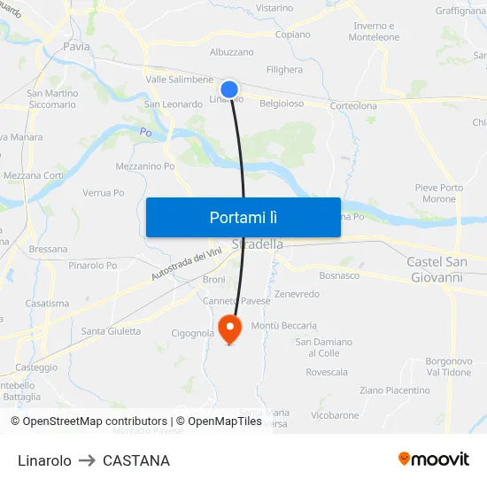 Linarolo to CASTANA map