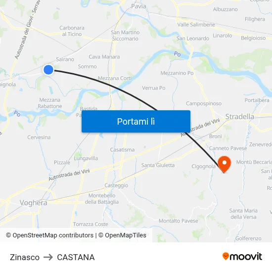 Zinasco to CASTANA map