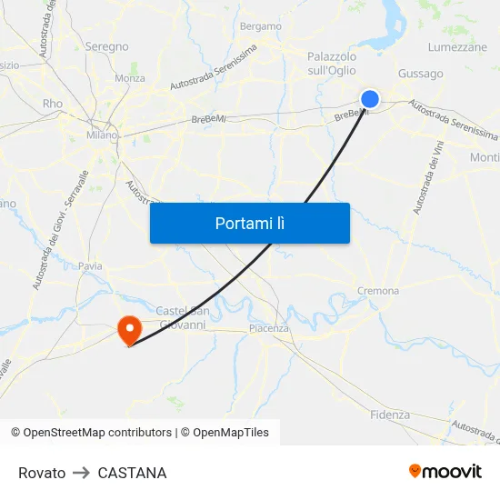 Rovato to CASTANA map