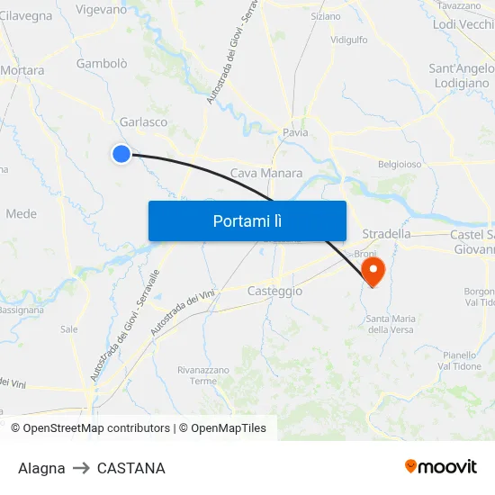 Alagna to CASTANA map