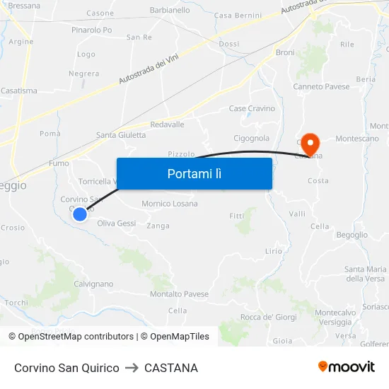 Corvino San Quirico to CASTANA map