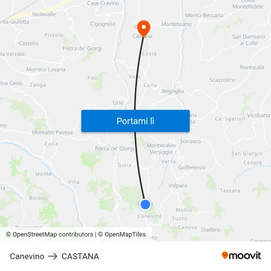 Canevino to CASTANA map