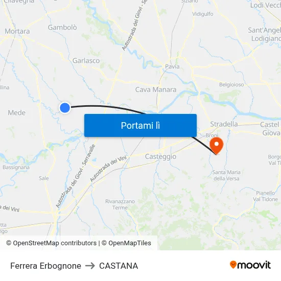 Ferrera Erbognone to CASTANA map