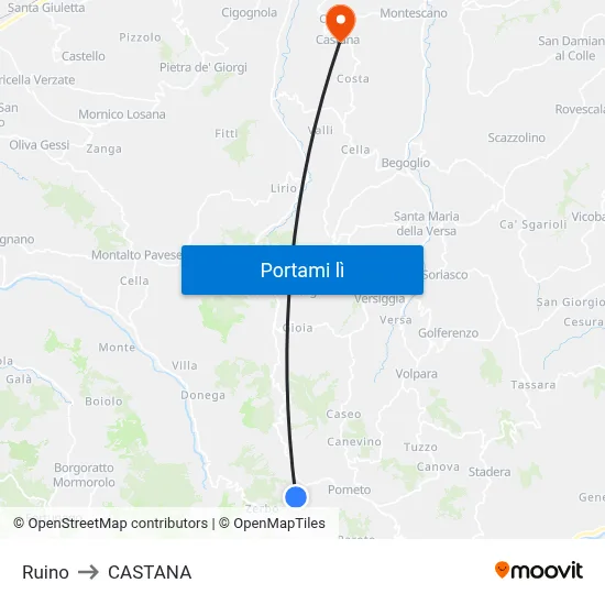 Ruino to CASTANA map