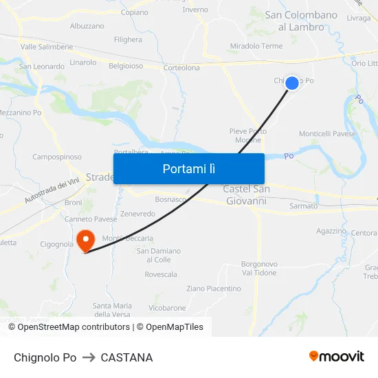 Chignolo Po to CASTANA map