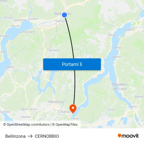Bellinzona to CERNOBBIO map
