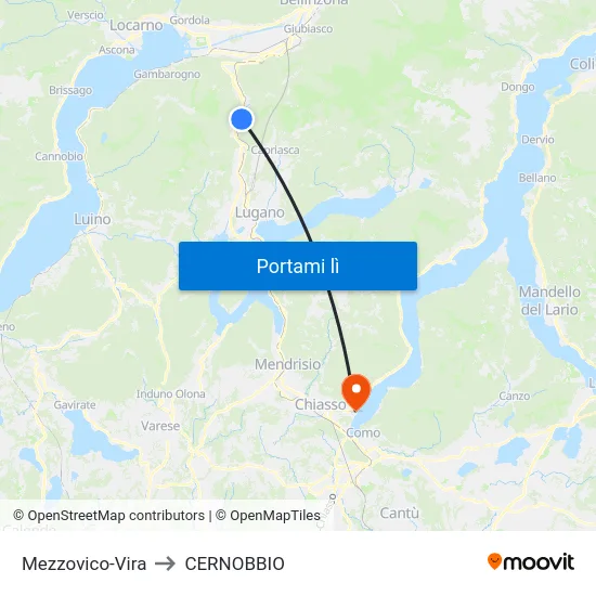 Mezzovico-Vira to CERNOBBIO map