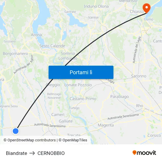 Biandrate to CERNOBBIO map