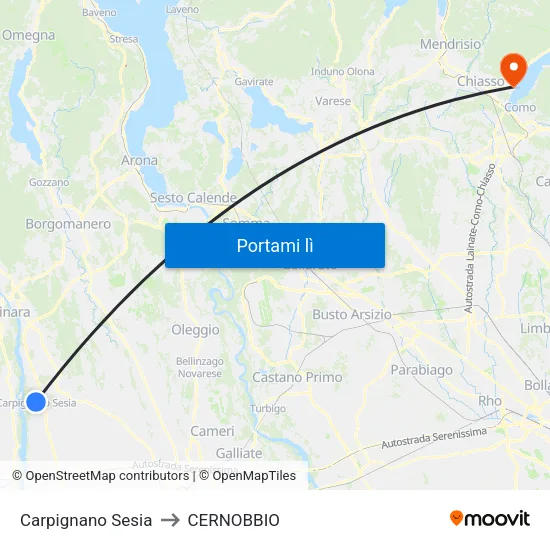 Carpignano Sesia to CERNOBBIO map