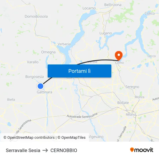 Serravalle Sesia to CERNOBBIO map