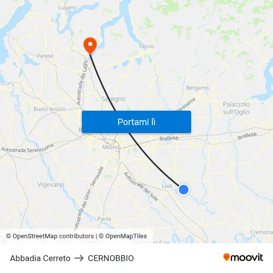 Abbadia Cerreto to CERNOBBIO map