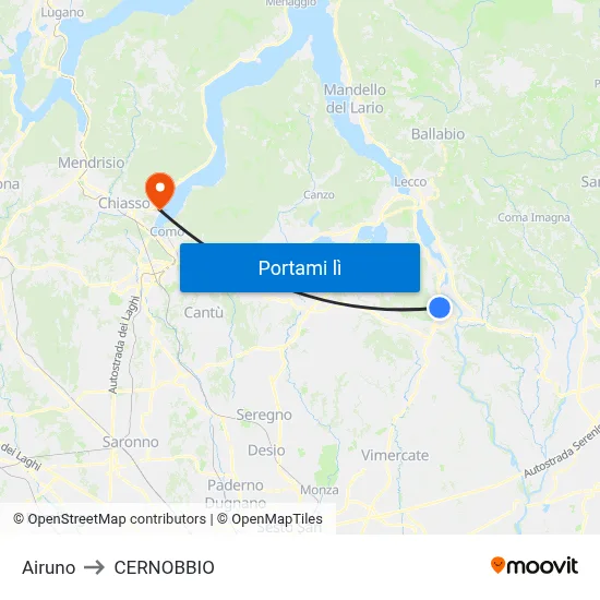 Airuno to CERNOBBIO map