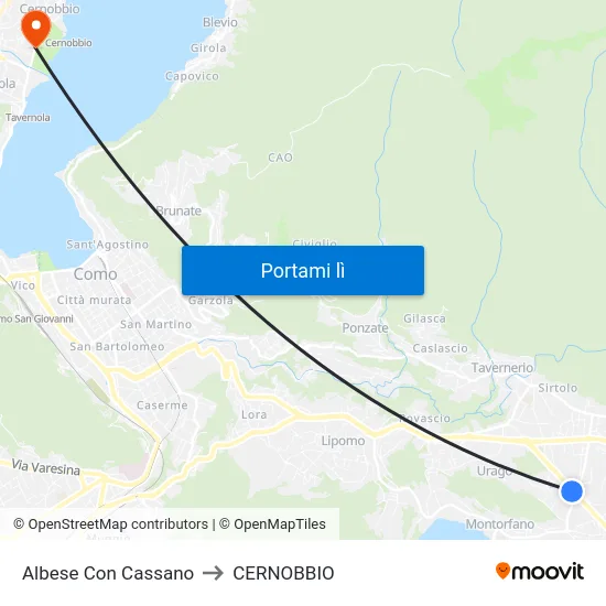 Albese Con Cassano to CERNOBBIO map
