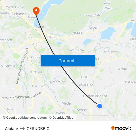 Albiate to CERNOBBIO map