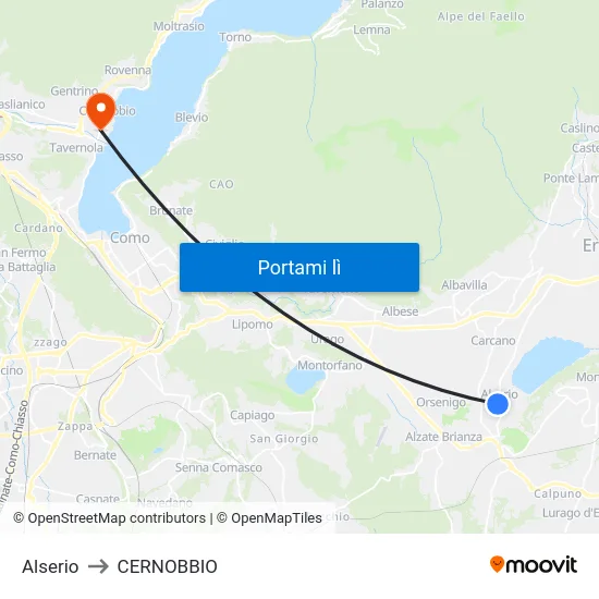 Alserio to CERNOBBIO map
