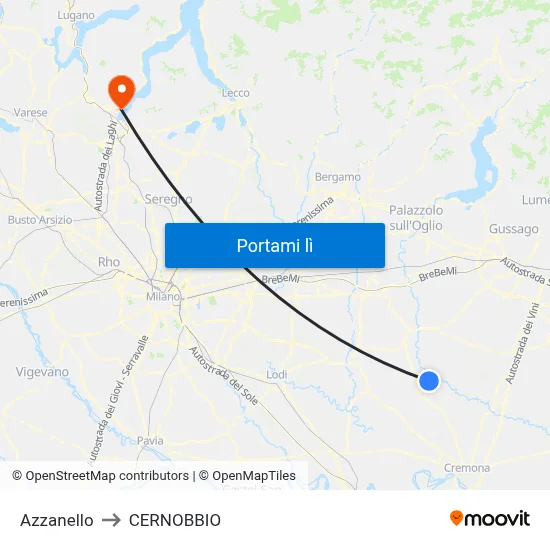 Azzanello to CERNOBBIO map