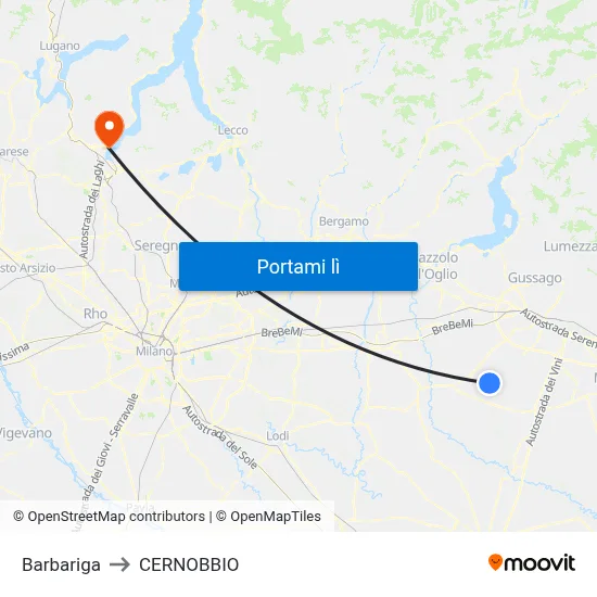 Barbariga to CERNOBBIO map