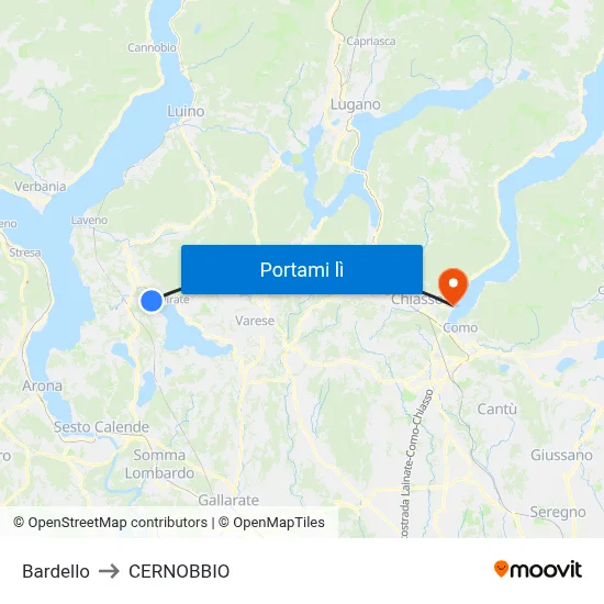 Bardello to CERNOBBIO map