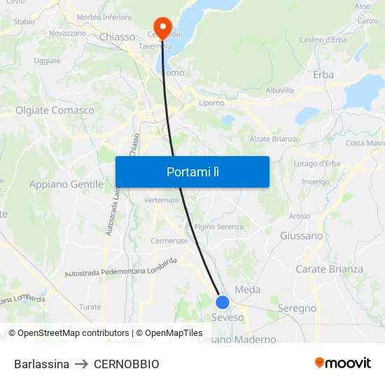 Barlassina to CERNOBBIO map