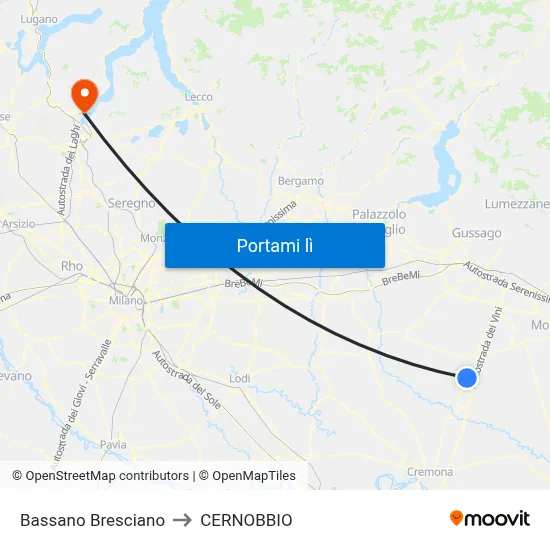 Bassano Bresciano to CERNOBBIO map
