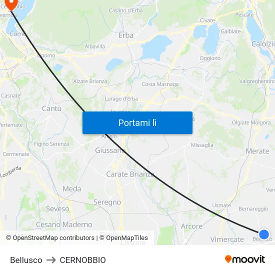 Bellusco to CERNOBBIO map