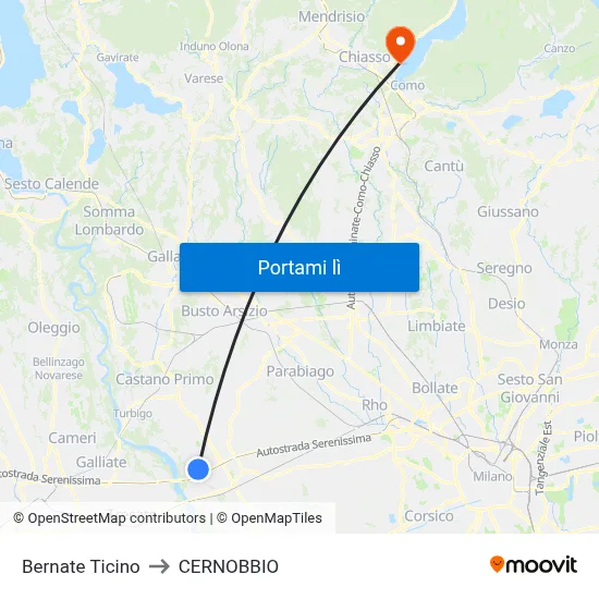Bernate Ticino to CERNOBBIO map