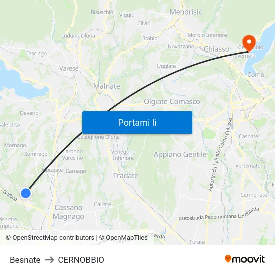 Besnate to CERNOBBIO map