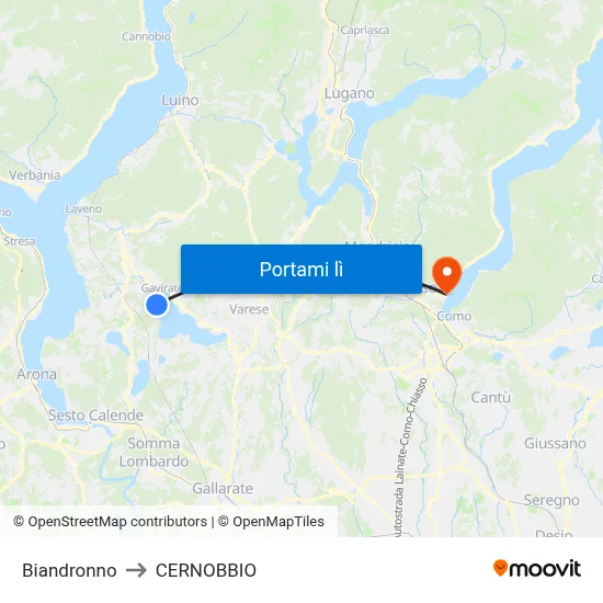 Biandronno to CERNOBBIO map
