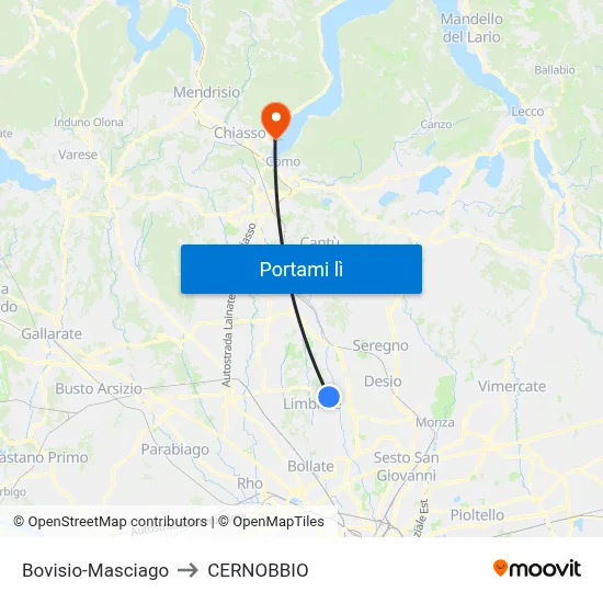 Bovisio-Masciago to CERNOBBIO map