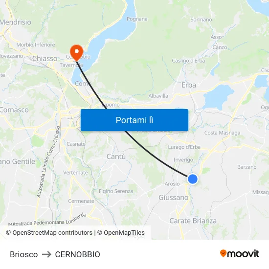 Briosco to CERNOBBIO map