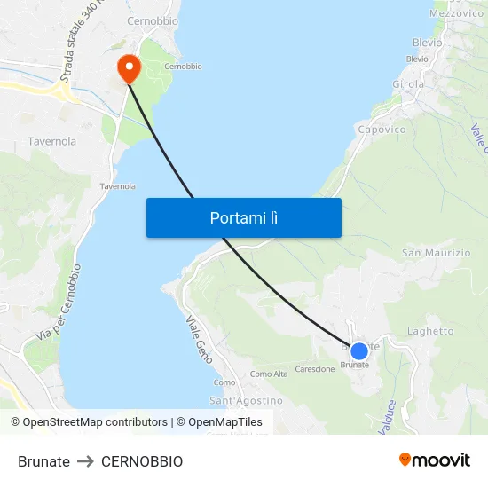 Brunate to CERNOBBIO map