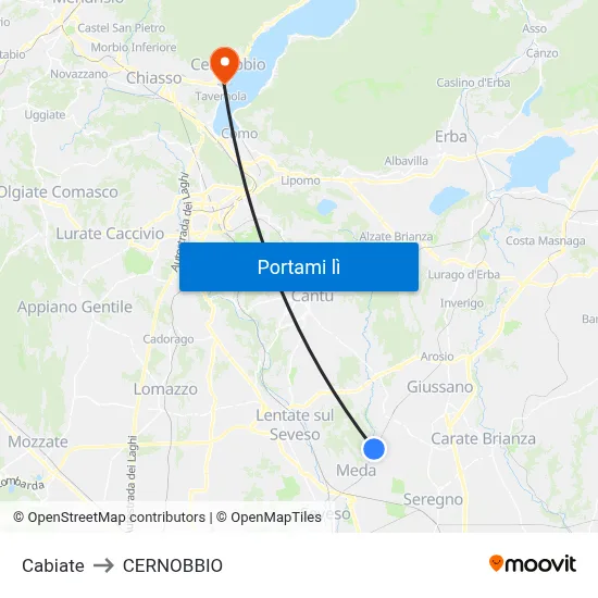 Cabiate to CERNOBBIO map