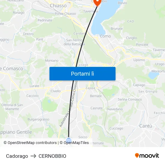 Cadorago to CERNOBBIO map