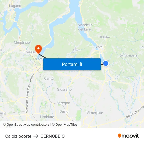 Calolziocorte to CERNOBBIO map